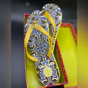Tory Burch Size 9 Resort Sandals Flip Flop In Box Yellow Like New
